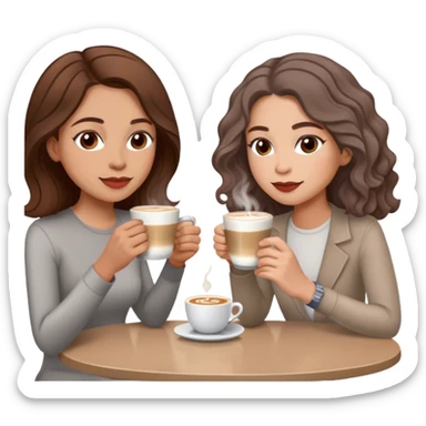 puerto rican woman light skin with shoulder-length, wavy, brown hair drinking latte with pale jewish woman with short, red gray, straight hair drinking espresso at table sticker