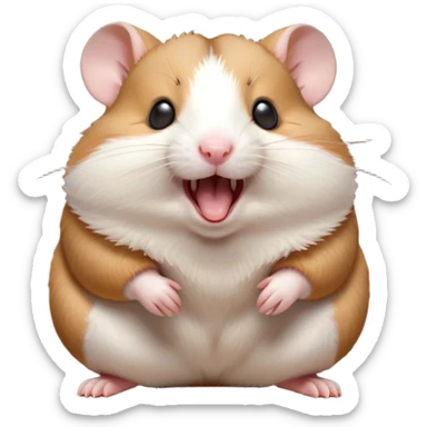 Cinematic Cute Yawning Brown and White Banded Hamster Portrait Emoji, Head tilted slightly with a dramatic, wide-open yawn, revealing a soft, banded fur of brown and white with tiny droopy ears, round dark eyes barely open in drowsy contentment, Simplified yet irresistibly adorable features, highly detailed, glowing with a soft, cozy glow, high shine, relaxed yet expressive, stylized with a touch of whimsy, bright and endearing, soft glowing outline, capturing the essence of a sleepy yet affectionate hamster, so drowsy it feels like it could stretch out of the screen and curl up for a nap! sticker