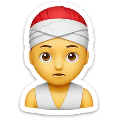Yellow dizzy emoji with red bump on head and bandage sticker