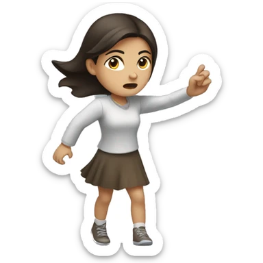 Brunette girl reaching forward while angry sticker