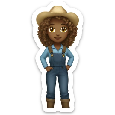full body farmer girl standing, light skin tone, brown curly hair, dark eyes sticker