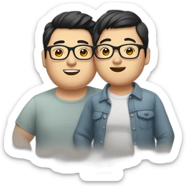 Asian chubby gay couple with glasses sticker
