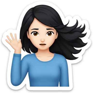 Girl with fair skin and black hair flipping hair back sticker