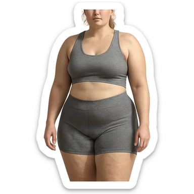 hyper realistic 4K woman in sportswear, fat on thighs and legs, normal physique, skin details, natural light sticker