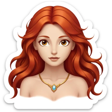 femme avec des cheveux très long roux, yeux marrons belle comme une déesse avec un beau corps et de la magie  sticker