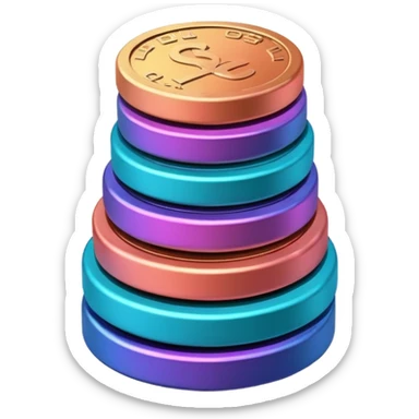 Stack of coins in gradient of turquoise, blue, pink, purple, and coral color sticker
