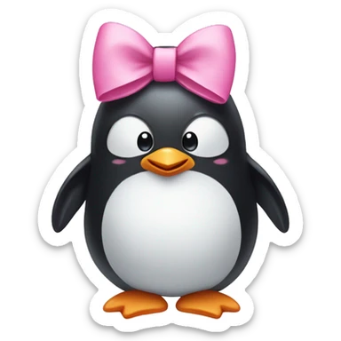 baby penguin with a pink bow sticker