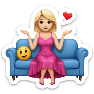 cheerful busty blonde full body on a couch, SFW, emoji style sticker