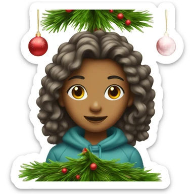 Girl decorates a Christmas tree  sticker