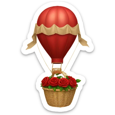 red hot air balloon and beige basket with roses sticker