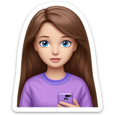 beautiful barbie girl with long brown hair, blue eyes and wearing light purple clothes watching stranger things on tv sticker