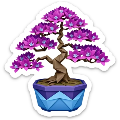 Bonsai long hair-fine-leaf group crimson crystal azalea purple and cream blue forest planting in origami style pot  sticker