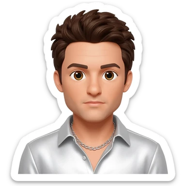 AJ McLean from Backstreet Boys with brown eyes, dark brown hair, white metallic shirt, silver necklace sticker