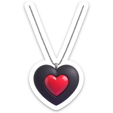 3D emoji gothic heart, black velvet texture, silver chain, blood red gemstone sticker