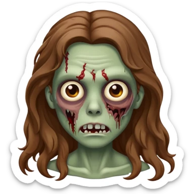 zombie com cabelo ondulado longo marrom e sem franja fofa sticker