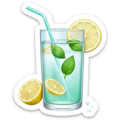 Clear glass of infused water with lemon and mint, pastel backdrop sticker