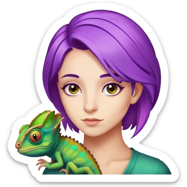 Purple hair, with chameleon, sweet sticker