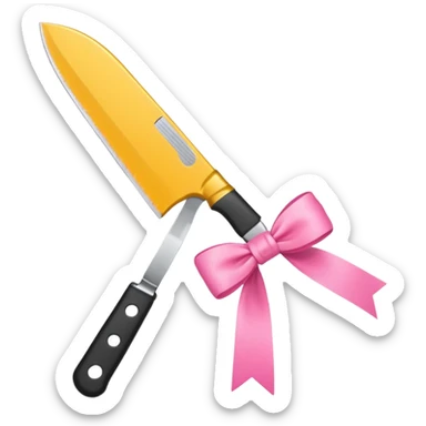 Kitchen knife with a pink bow tied around the handle, emoji style, simple, flat vector, white background, only one object sticker