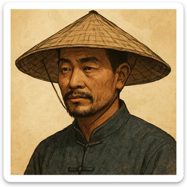 chinese man wearing rice paddy hat, style 8 sticker