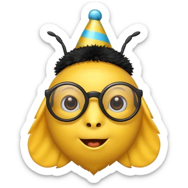bee with party hat and eye glasss sticker