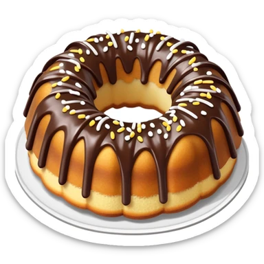 vanilla bundt cake with chocolate frosting and white sprinkles sticker