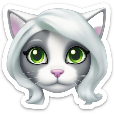 ethereal cute white and dark grey with green eyes cat littlest pet shop lisa frank style sticker