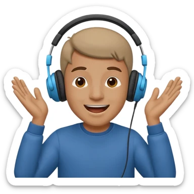 happy guy listening and chanting to music on a headphone sticker