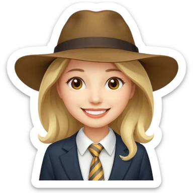 Woman in wide-brim hat & tie sticker