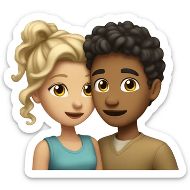 blonde wavy hair girl and hispanic boyfriend with dark hair kissing sticker