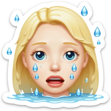 Drooling and face wet and water is white sticker