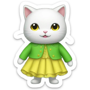 un chat vert dans une robe jaune sticker