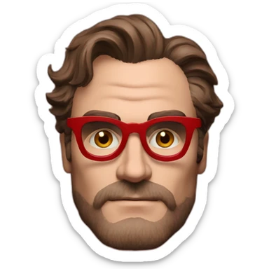 joaquin phoenix wearing a red t-shirt with text "N.E.N.N.O" sticker