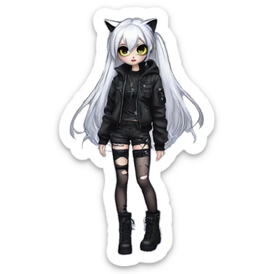 Edgy Kawaii Cute Cool Cartoon Anime Punk Techwear Gothic Catgirl sticker