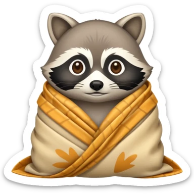 raccoon wrapped like burrito in blanket sticker