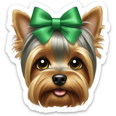 Realistic yorkie with a green bow on top of her head sticker