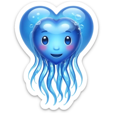 blue heart with a jellyfish inside, apple emoji style sticker