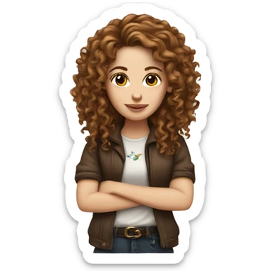White girl with long brown curly hair tattoos sticker