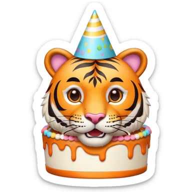 tiger face with birthday party hat and cake for Twitch emote sticker