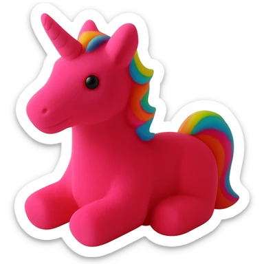 Make the unicorn candy a bright pink color, keep the rainbow mane and tail, and keep the background transparent. sticker