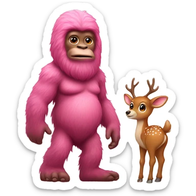 Pink Bigfoot with a baby deer  sticker