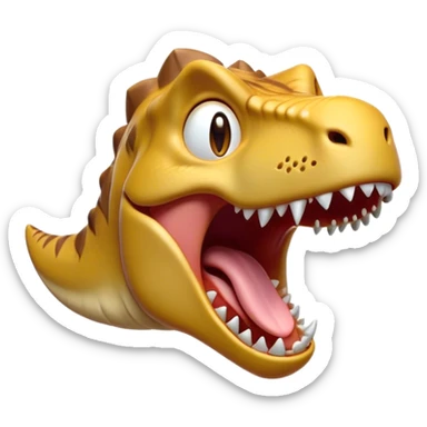 Cinematic Cute Yawning T-rex Portrait Emoji, Head tilted slightly with a dramatic, wide-open yawn, showcasing a robust, muscular form with a slightly open mouth revealing powerful jaws and sleepy, half-closed eyes, Simplified yet irresistibly adorable features, highly detailed, glowing with a soft, cozy prehistoric glow, high shine, relaxed yet expressive, stylized with a hint of whimsical ancient ease, soft glowing outline, capturing the essence of a drowsy yet affectionate T-rex that appears ready to stretch and yawn its way out of the screen! sticker