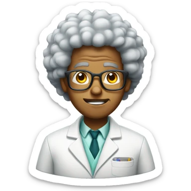 a mad scientist with an afro haircut sticker