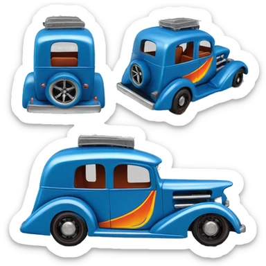 Hot wheels style, 1937 hot rod caravan, blue  sticker