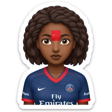 Realistic portrait of a black woman wearing PSG jersey sticker