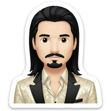 Kevin Richardson from Backstreet Boys with long black hair, ivory sequin outfit sticker