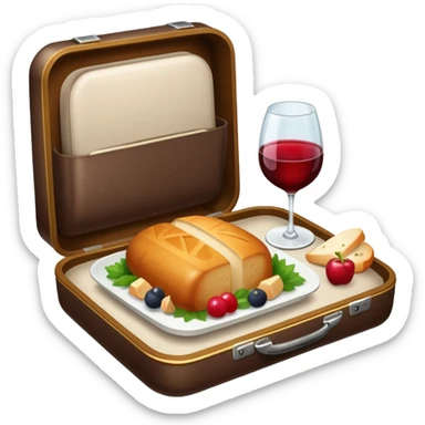 luxury plane food with wine sticker