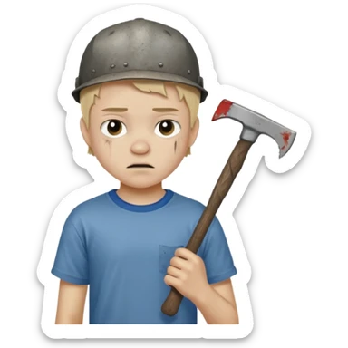 13 y/o Brian robeson at the beginning of Hatchet
distressed, has hatchet sticker