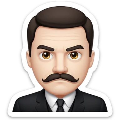 suspicious man uin a suit with a mustache, looking mad sticker