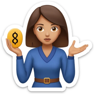 depicts a Woman Shrugging, representing a gesture of confusion, uncertainty, lack of knowledge, or indifference. But have the number 6 in one hand and the number 7 in the other  sticker