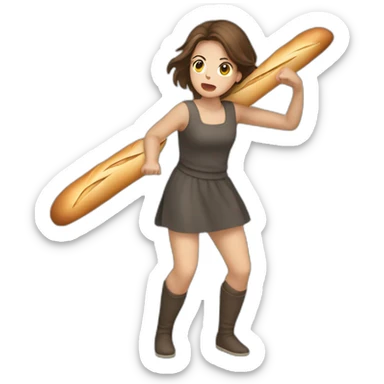 Brown hair girl fighting with baguette sticker